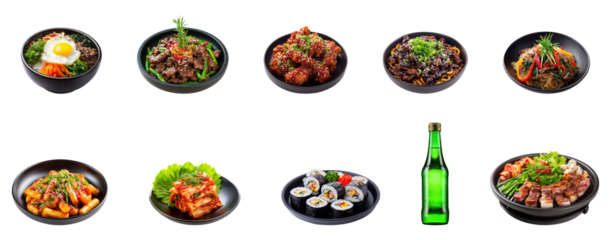Sets of mix south korean cuisine isolated on white, 
