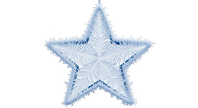 Intricate frost patterns forming a five pointed star shape with icy edges isolated on a transparent background - Powered by Adobe