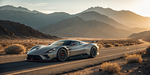 Naklejka premium desert supercar sunset performance road luxury speed aerodynamic cinematic travel