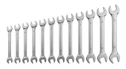 Set of combination wrenches in graduated sizes on white background