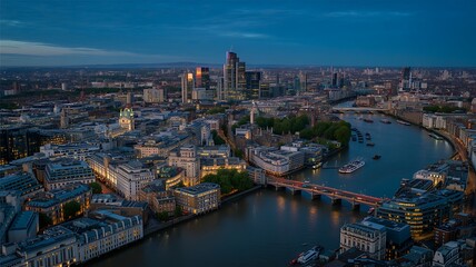Obraz premium London City Skyline Night Aerial River Thames View Photo