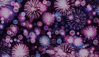 Vibrant fireworks display in shades of pink purple and blue