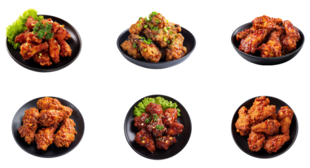 Plate of south korean fried chicken meal isolated on white background.