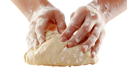 Hands kneading dough on transparent background