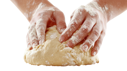 Hands kneading dough on transparent background
