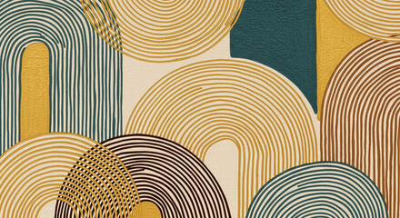 Abstract image of curved lines in shades of gold, brown, and blue on textured background, representing pattern, connection, and artistic design