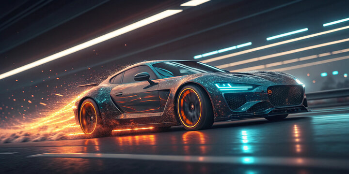 futuristic sports car tunnel speed motion glow