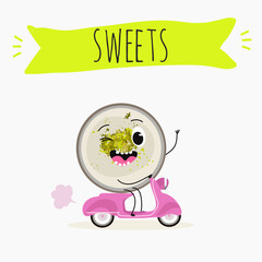 Funny Characters namoura, Turkish dessert, . Hand drawn vector illustration.