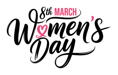 8th March Women’s Day typography design with elegant lettering and heart accent for social media posts, posters, banners, greeting cards, event promotions, inspirational celebration graphics