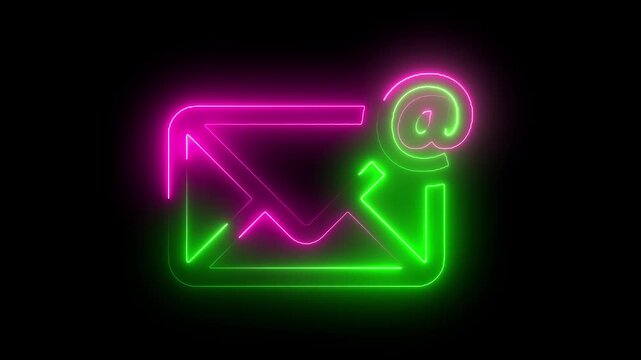neon blue color message icon animation with black background. glowing neon message icon concept.