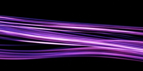 Dynamic purple light streaks on black background