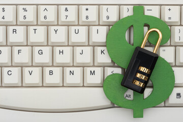 Secure digital finance concept with dollar lock