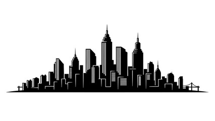 Fototapeta premium Black and white skyline silhouette of a modern city with skyscrapers