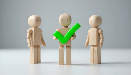 Candidate selection and recruitment choice concept with wooden figures for human resources corporate landing page
