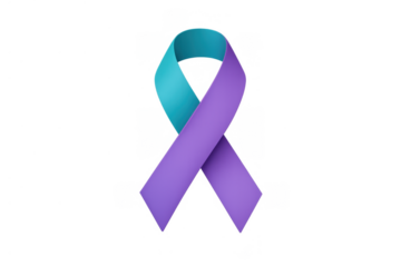 Teal and purple awareness ribbon representing suicide prevention, domestic violence, and sexual assault awareness