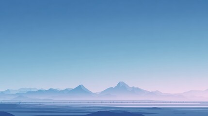 Fototapeta premium Serene mountain range landscape with soft pastel colors and clear blue sky
