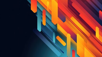 Abstract geometric background with vibrant gradient lines and dark blue backdrop