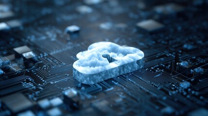 Secure cloud computing concept with a padlock symbol on a circuit board