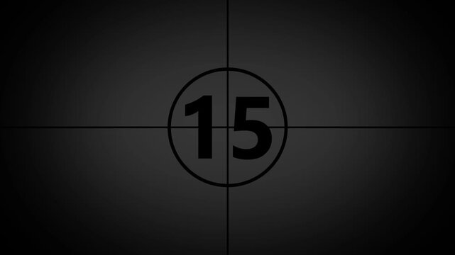 A retro film countdown animation showing number 20 to 0 number. 20 seconds vintage film countdown on faded grey background. Retro movie style countdown animated video. 