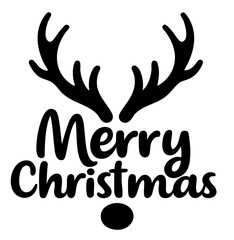 Obraz premium Merry Christmas Lettering with Reindeer Antlers Silhouette