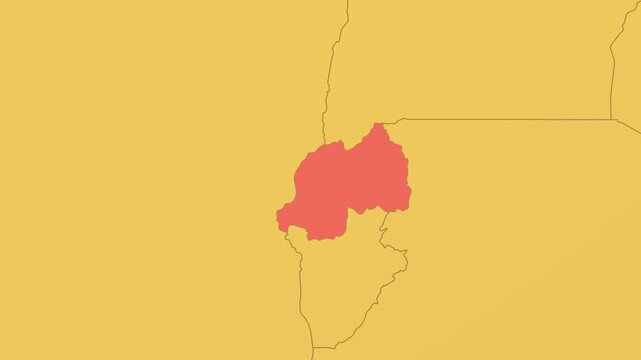 Rwanda on Globe. Animated zoom into the country in Ocean Blue Golden Yellow color palette. Rwanda logo animation. Map with meridians, parallels. Elegant video.