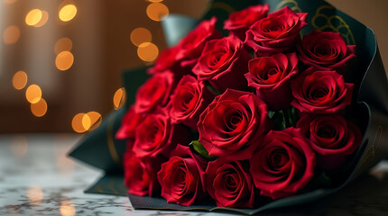 Close-up of Elegant Red Rose Bouquet