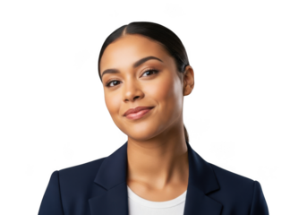 A confident young businesswoman with a professional smile isolated on transparent background