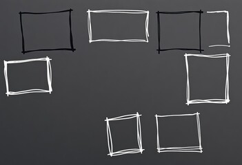 Whimsical, unevenly-drawn frames in various shapes and sizes, sketched in charcoal,  oval,  stationery
