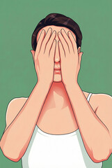 Conceptual poster art of a stressed woman hiding her face, mental health awareness concept.
