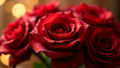 Close-up of Red Rose with Water Drops
