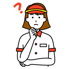 アイデアを考えるファストフード店の女性店員