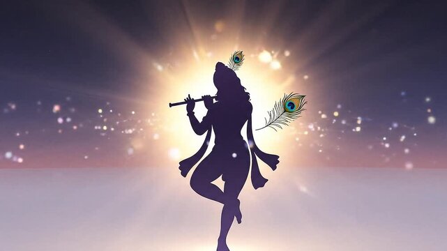 Divine Silhouette of Lord Krishna Playing Flute