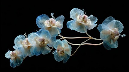 Obraz premium A bunch of blue flowers on a black background