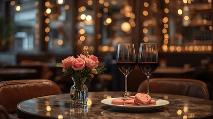 Close-up of Romantic Dinner Table with Wine