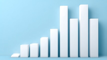 3D-rendered white bar graph rising against a light blue backdrop, showing progressive growth