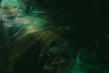 Abstract green background. Moving smoke flow, fluid liquid art.