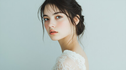 Young Woman with Lace Dress Pose Portrait