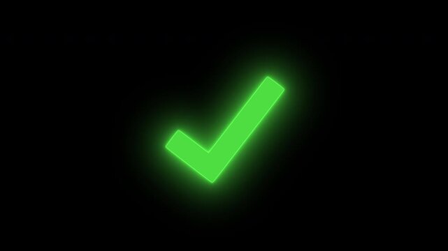 Animated white check mark icon with glow effects. Isolated on a black background.