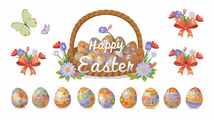 Fototapeta premium Vibrant Easter basket with colorful eggs and flowers for spring