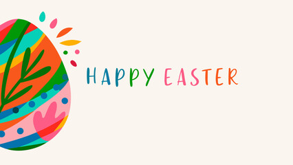 Vibrant Easter egg with Happy Easter text in colorful playful font