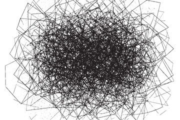 Chaotic Black Abstract Scribble Texture on White Background