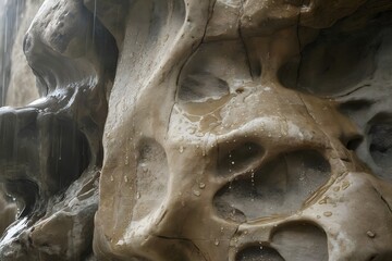 Close up view of weathered rock formation with natural holes