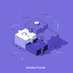 Isometric puzzle pieces representing problem solving and business development. Finding solution for challenge or question. Thin line isometric vector illustration.