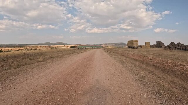 dirt road on a rural landscape near Reznos, comarca of Campo de Gomara, province of Soria, Castile and Leon, Spain