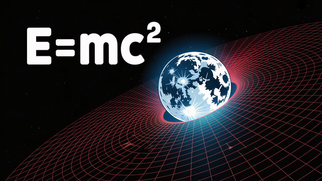 Elegant earth in space with glowing E=mc2 equation background