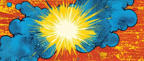 Fototapeta premium Sunburst light and smoke in comic art style background, great for creative visual, poster, social media, game UI