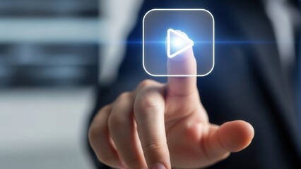 Index finger reaching to press virtual icon for user interface demonstration