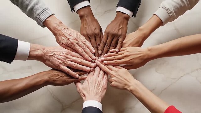 Diverse Hands Together Unity Teamwork Collaboration Partnership Support Community Inclusion Diversity Business Success Cooperation Agreement Trust Connection Strength Hope Future Growth