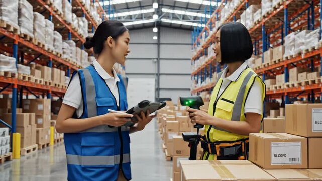 Warehouse Workers Inspecting Inventory Shipments.