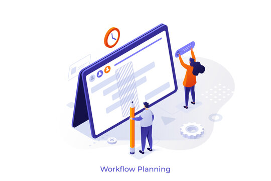 Workflow process isometric vector concept. Design and automation, boost office productivity, business process, cloud-based project management platform software conceptual illustration